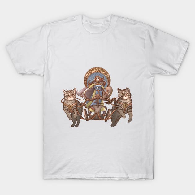 Frey Driving Her Cat Chariot T-Shirt by Dani Zemba